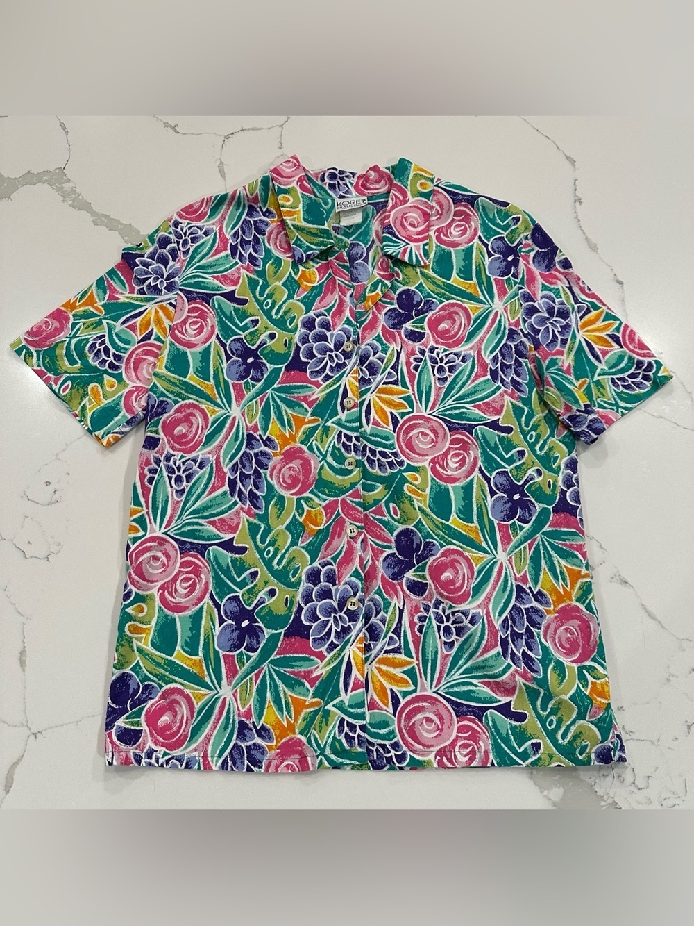 VTG Koret Francisca Colorful Floral Button Up Shirt Women M Tropical Coastal